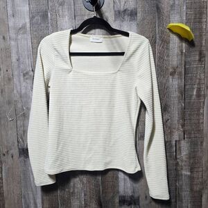 Böhme Cream Textured Square Neck Tee